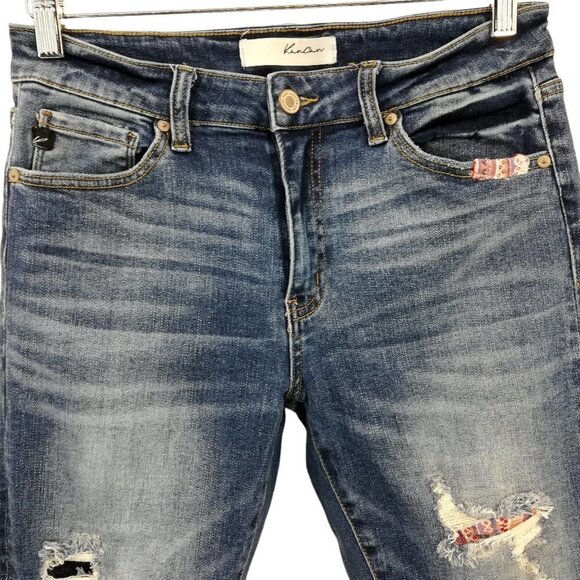 Kancan Mid-Rise Super Skinny Patch Distressed Jeans Size 9/28 Boho Southwest - Picture 2 of 13